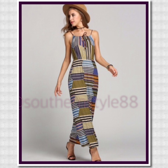 Bohemian Maxi Striped Dress XL BNWT - Picture 2 of 4