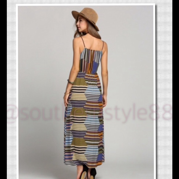 Bohemian Maxi Striped Dress XL BNWT - Picture 3 of 4