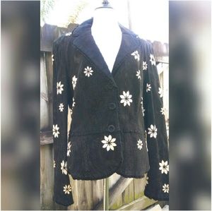 Escada Black Suede and Leather Jacket with Flowers