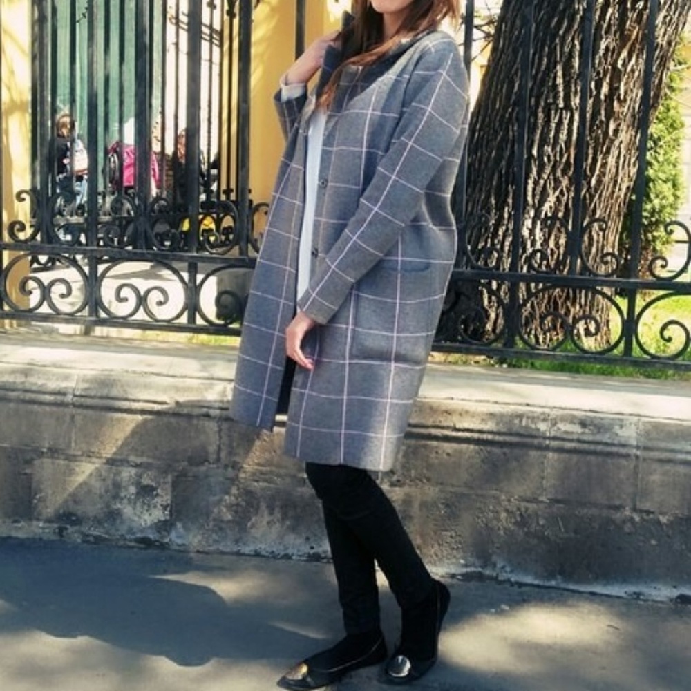 Plaid Knit Long Coat