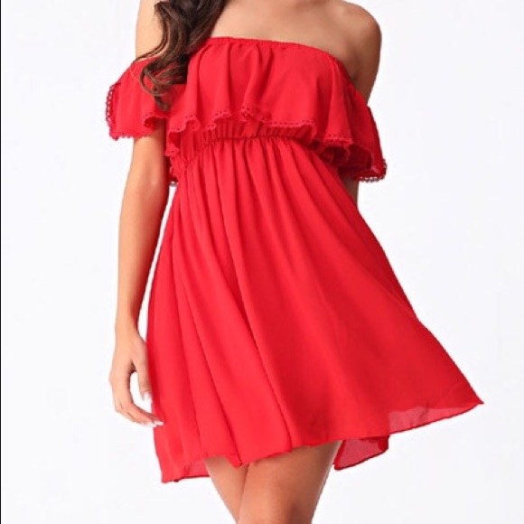 Red off the shoulder dress