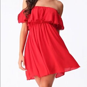 Red off the shoulder dress