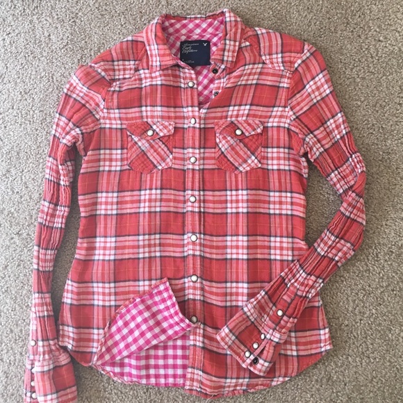 AE orange plaid button down 🍁