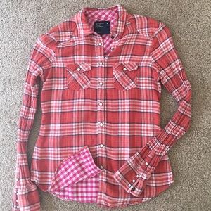 AE orange plaid button down 🍁