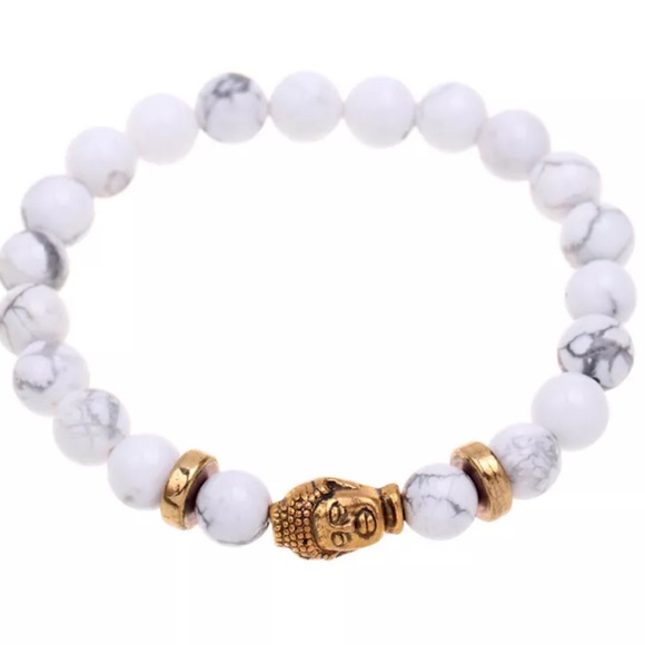 WHITE MARBLE BEADED BUDDHA BRACELET - Picture 2 of 4