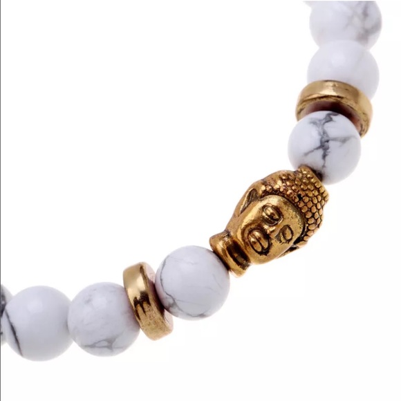 WHITE MARBLE BEADED BUDDHA BRACELET - Picture 3 of 4
