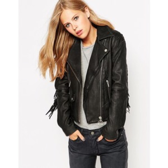 Banana republic black fringe leather jacket