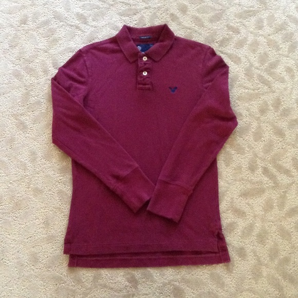 American Eagle men's sz S long sleeve brgndy polo