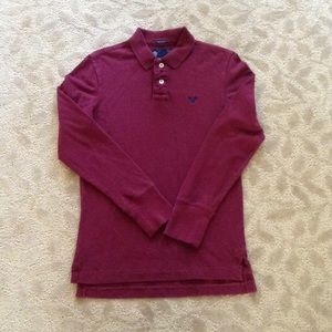 American Eagle men's sz S long sleeve brgndy polo