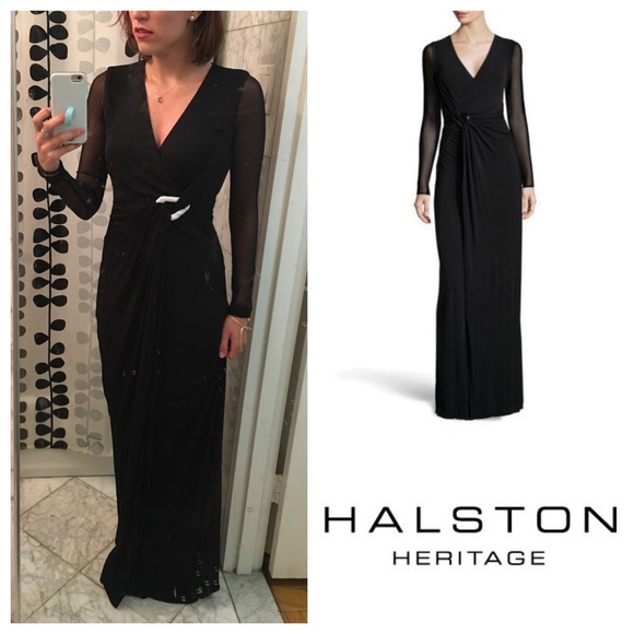 NWT Halston Heritage Long Sleeve Stretch Wrap Gown