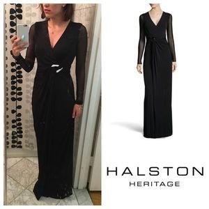 NWT Halston Heritage Long Sleeve Stretch Wrap Gown