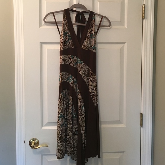Brown patterned halter dress