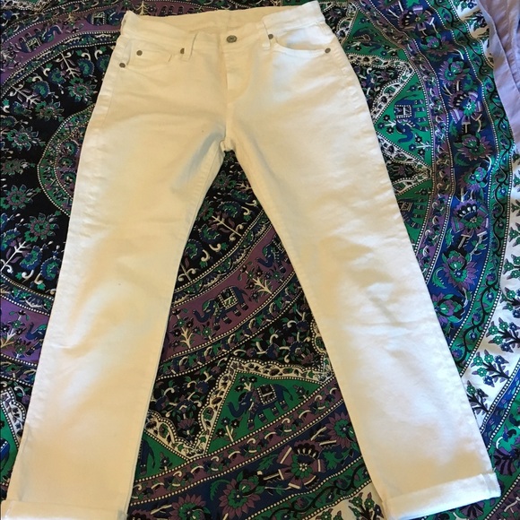 7 for all mankind cropped white jeans folded hem