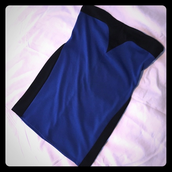 Blue and black strapless dress- never worn