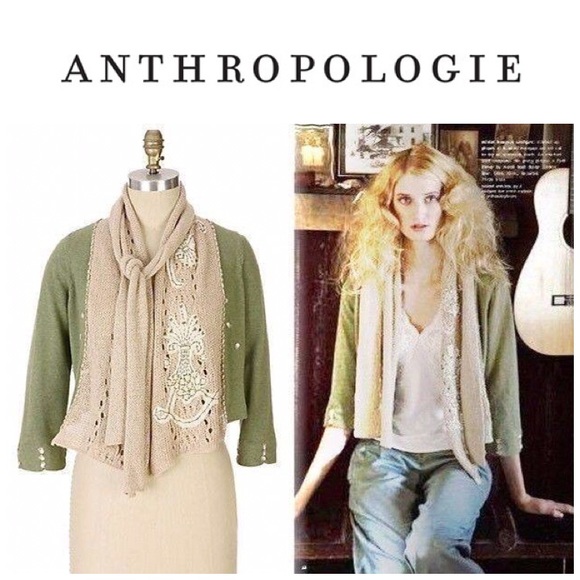 Anthropologie Sweaters - Field flower winter bouquet green cardigan
