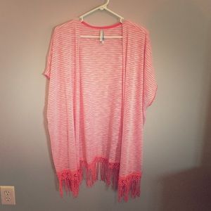 Plus Size Coral Fringe Kimono