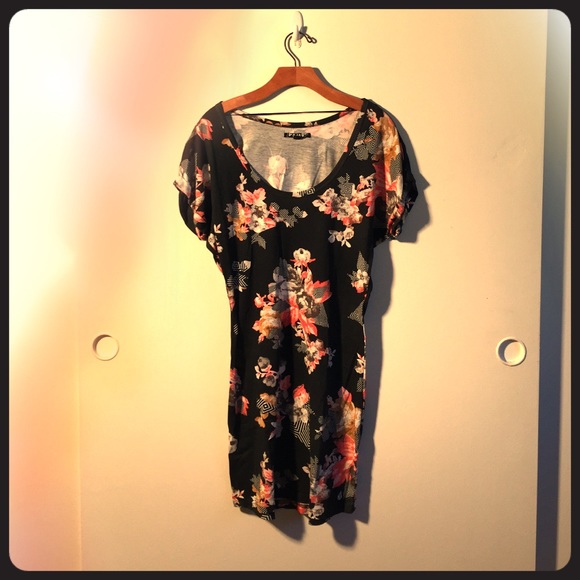 Volcom black and floral print mid length dress.