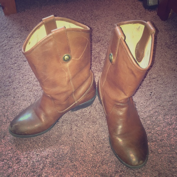 Brown distressed frye booties