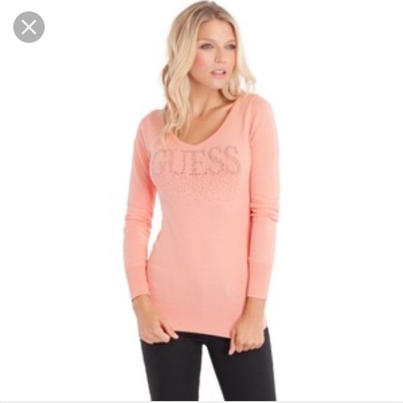 NWT Guess Jane logo peach sweater M