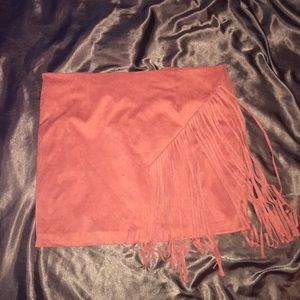 Plus Size Fringed Faux Suede Skirt