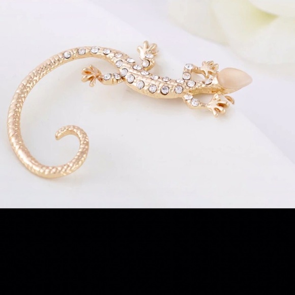 Gothic Punk Metal  Crystal Gecko Cuff Wrap Earring - Picture 2 of 8