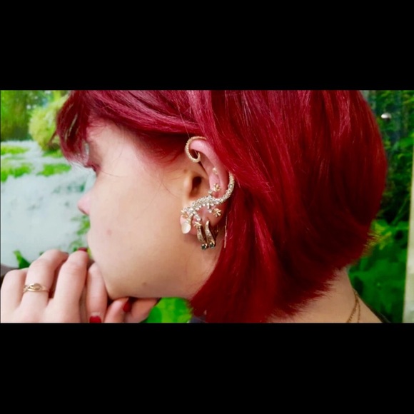 Gothic Punk Metal  Crystal Gecko Cuff Wrap Earring - Picture 3 of 8