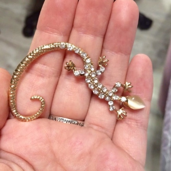 Gothic Punk Metal  Crystal Gecko Cuff Wrap Earring - Picture 4 of 8