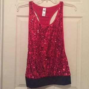 Red sequin tank top