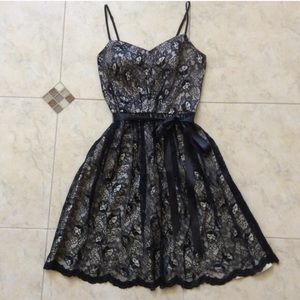 Black nude lace scallop dress