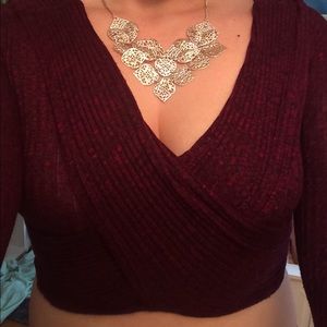 Maroon Long Sleeved Crop Top