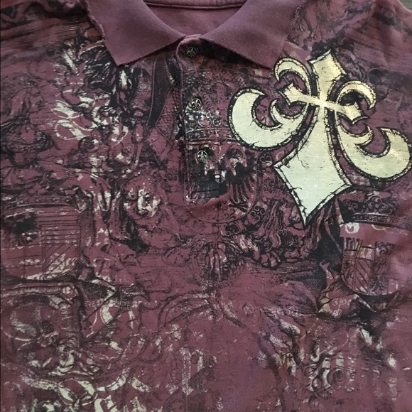 Affliction men's distressed polo rugby shirt