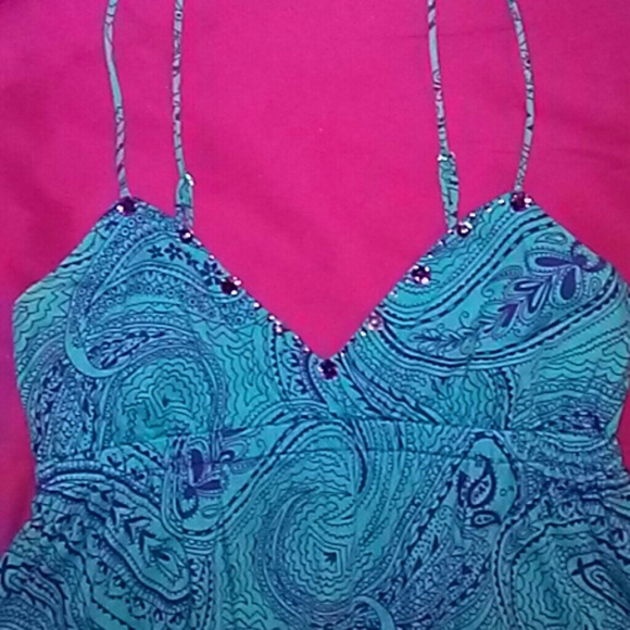🌞Free People-Empire-Waist Top-teal & purple-M - Picture 2 of 4
