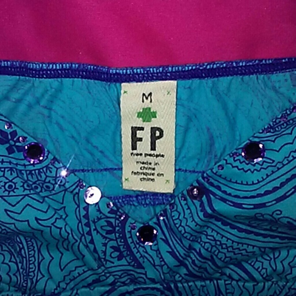 🌞Free People-Empire-Waist Top-teal & purple-M - Picture 3 of 4