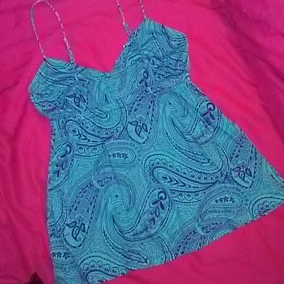 🌞Free People-Empire-Waist Top-teal & purple-M - Picture 4 of 4