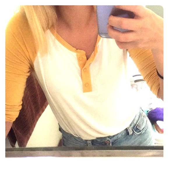 Soft and sexy" yellow/white baseball tee