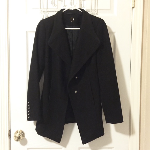 D Collection Asymmetrical Rib Collar Wool Coat