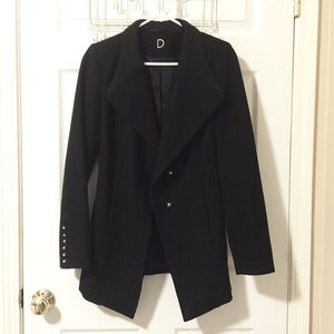 D Collection Asymmetrical Rib Collar Wool Coat