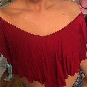 Red Off the Shoulder Crop Top