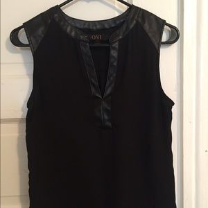 Black chiffon/pleather sleeveless blouse size S