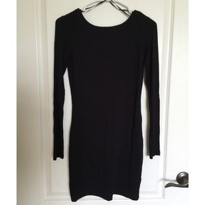 Backless Long-Sleeve Bodycon Dress, Black