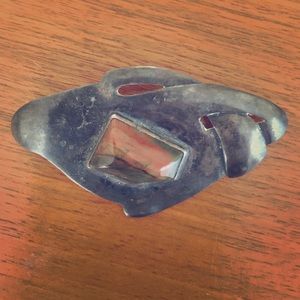 Sterling silver abstract stone brooch