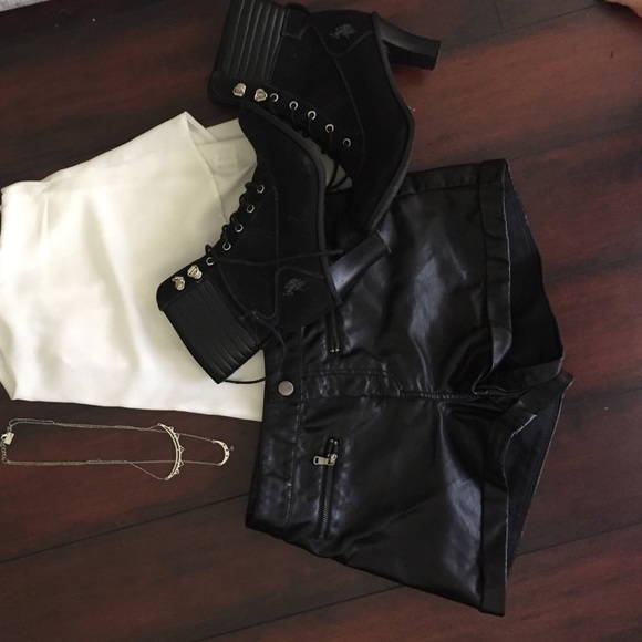 Black leather shorts