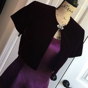 Rich Plum Satin Formal Dress w/ Velvet Shrug Sz 8