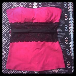 💖👀Hot Pink w/Black lace&ribbon,Padded Top‼️💖