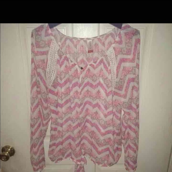 Women's Pink Sheer long sleeve Blouse