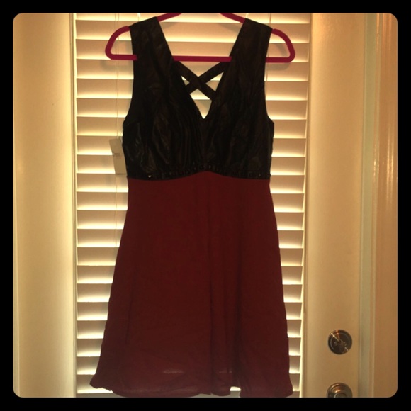 Wine red and pleather dress
