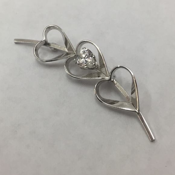 Sterling Silver Cubic Zirconia 3 Hearts Brooch