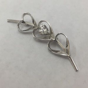 Sterling Silver Cubic Zirconia 3 Hearts Brooch