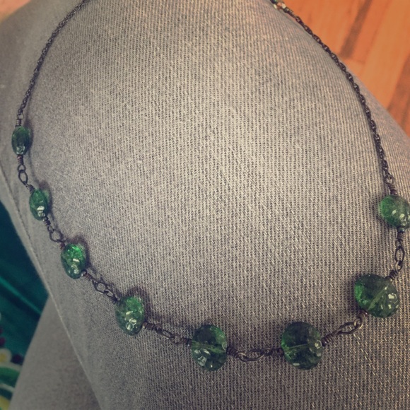 Antique green glass necklace