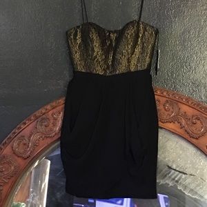 AQUA NWT RETAIL $188 SZ10 BLACK/GOLD  COCKTAIL DRS